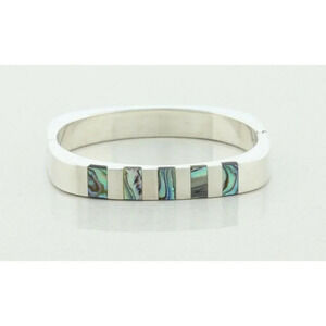 Sterling Silver Abalone Square Bangle Bracelet 7" inch Square 2 3/8" Diameter
